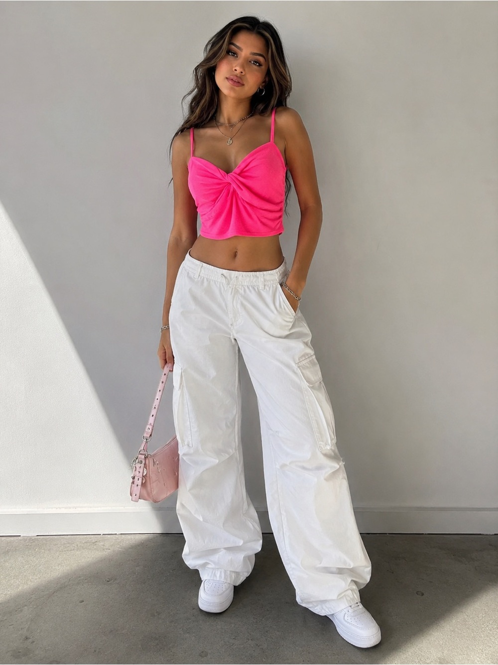 Olivaceous Ruched Twist Front Womens XL Pink Crop Top Y2K Glam Barbiecore